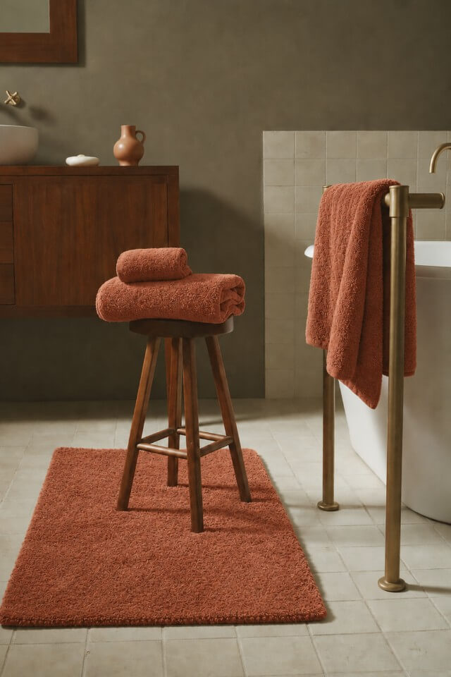 Autumn bathroom, in shades of red and cozy.